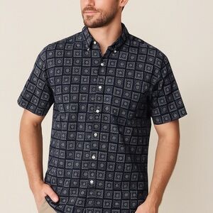 Chaps Ralph Lauren Men’s Navy Bandana Print Short Sleeve Button-Up Shirt - M